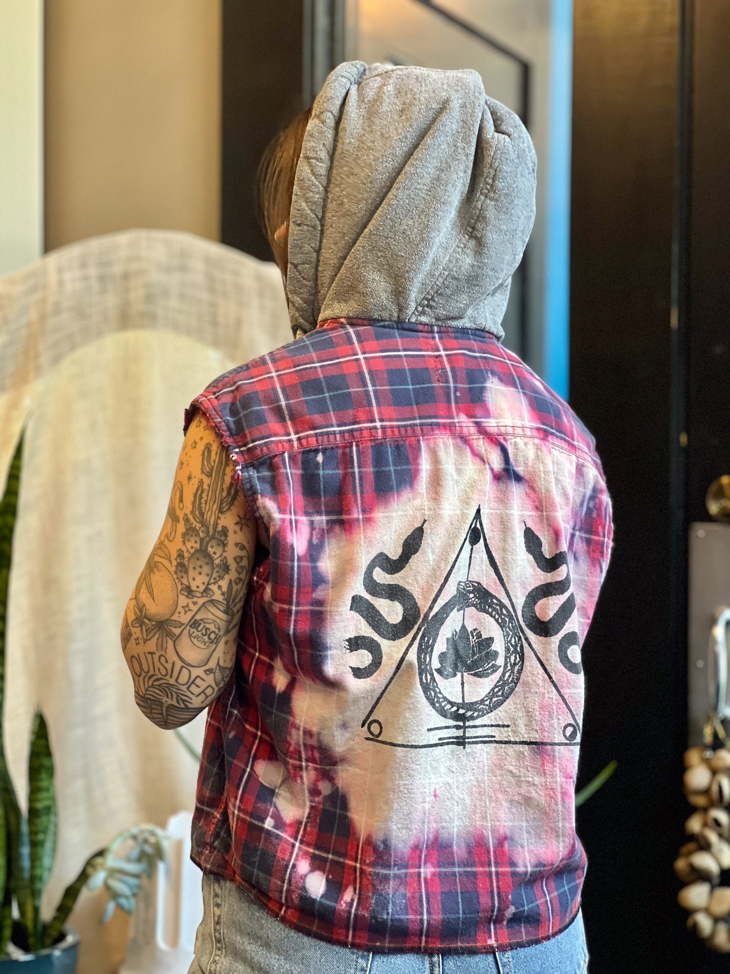Hooded Red Plaid Sigil Button Up