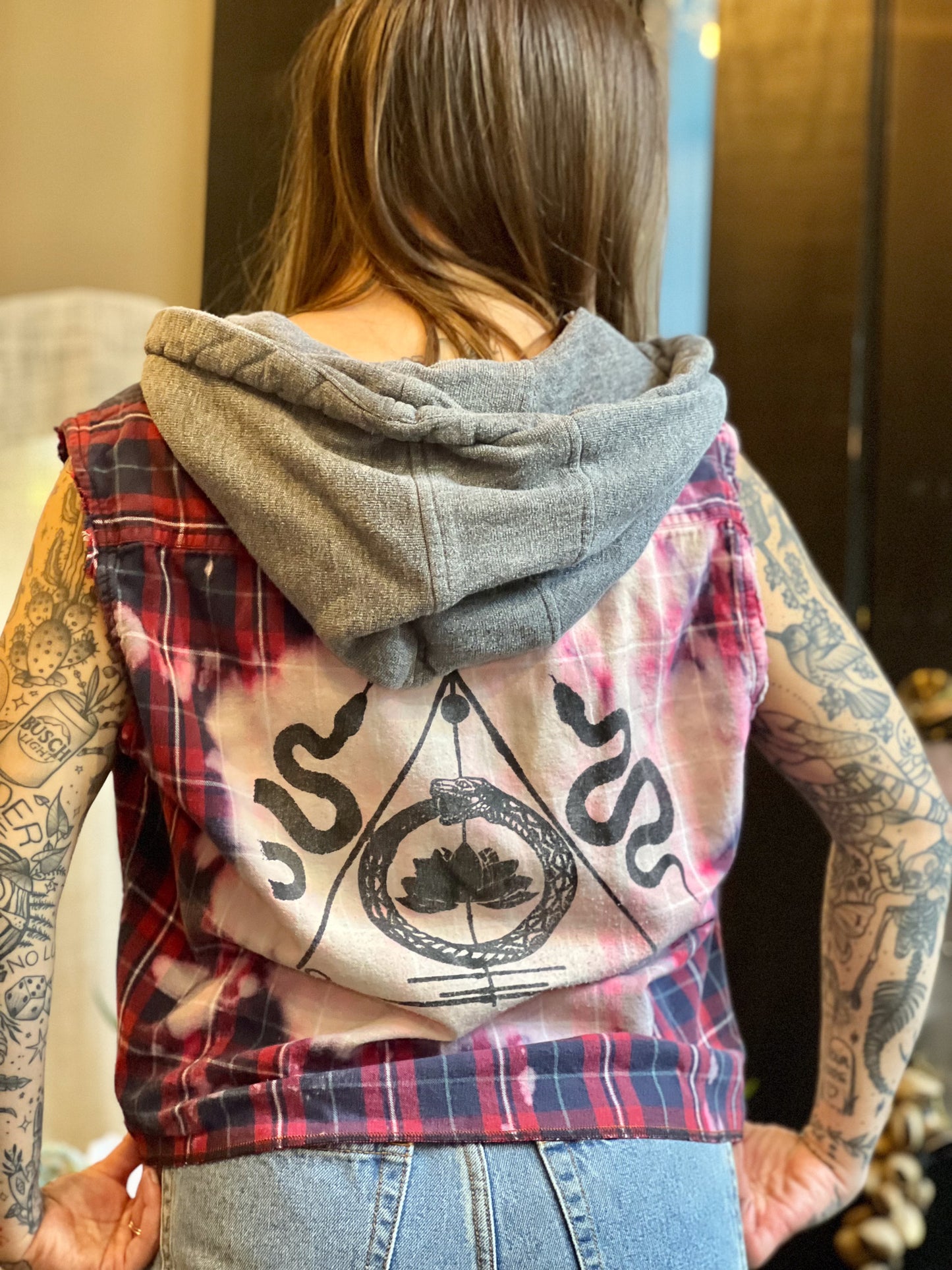 Hooded Red Plaid Sigil Button Up