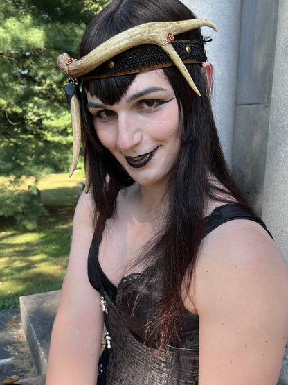 "The Huntress" Antler and Leather Crown