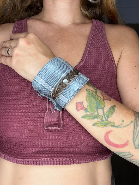Light Blue & Brown Leather Cuff