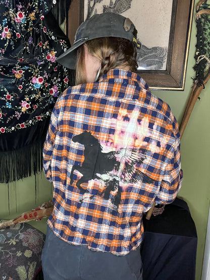 Bleached 'Pegasus' Orange Flannel Button Up