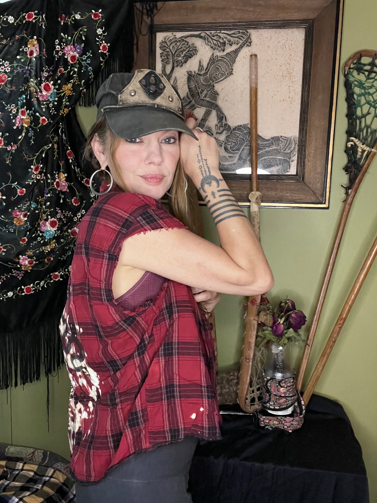 Crimson 'Sigil' Bleached Cutoff Flannel