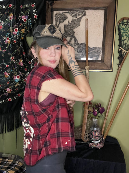 Crimson 'Sigil' Bleached Cutoff Flannel