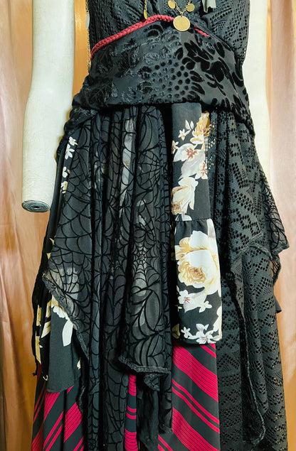 Layered Black Spider Web Lace Dress