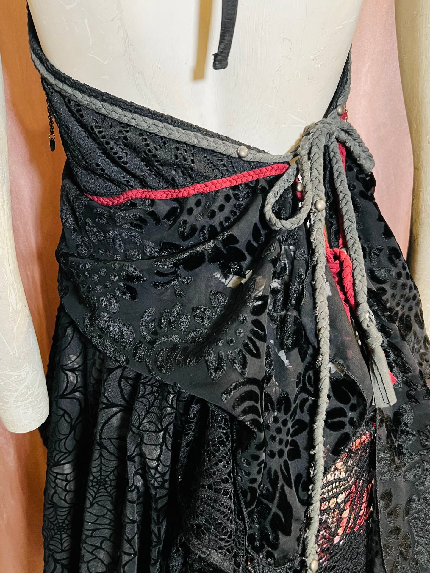 Layered Black Spider Web Lace Dress