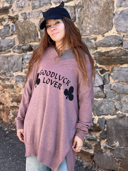 ‘Goodluck Lover Oversized Sweater Tunic