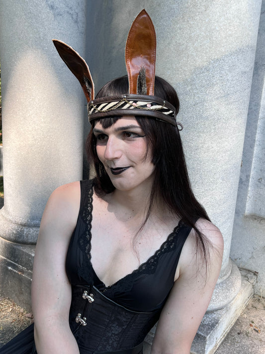 Zebra Stripe Leather Bunny Ear Crown