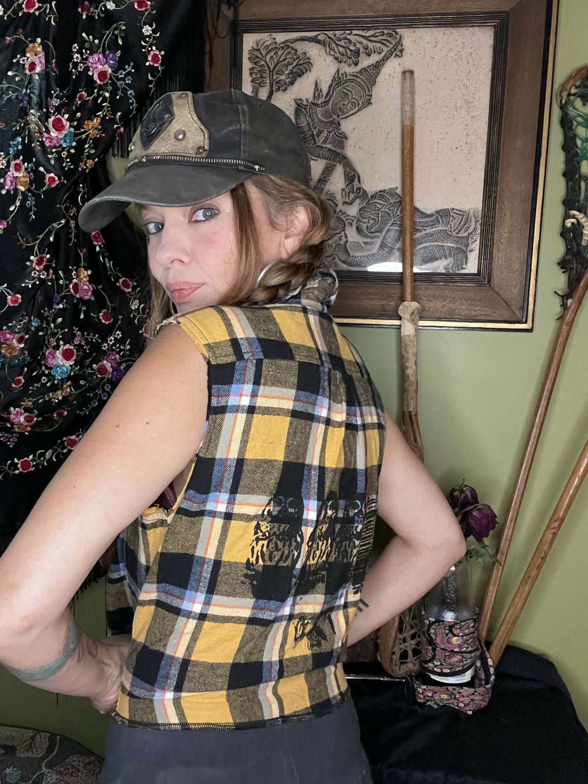 Yellow 'Owl' Print Flannel Cutoff