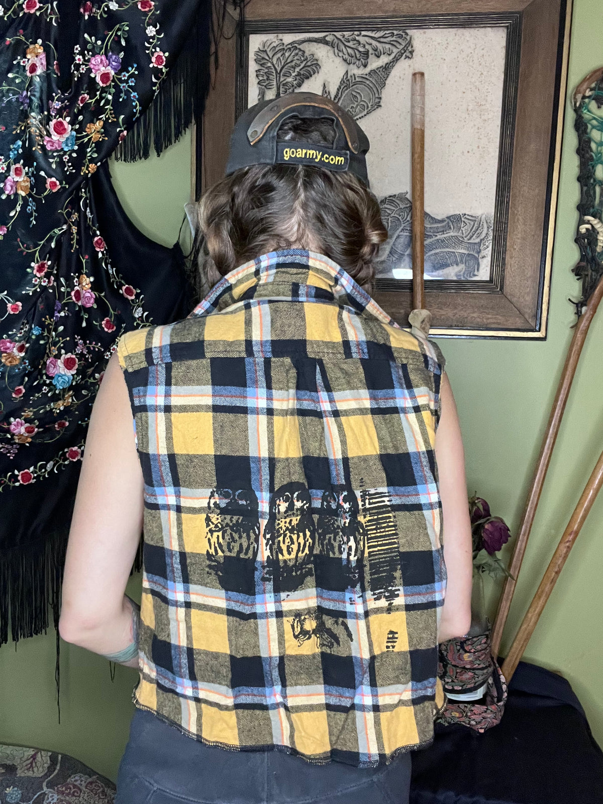 Yellow 'Owl' Print Flannel Cutoff