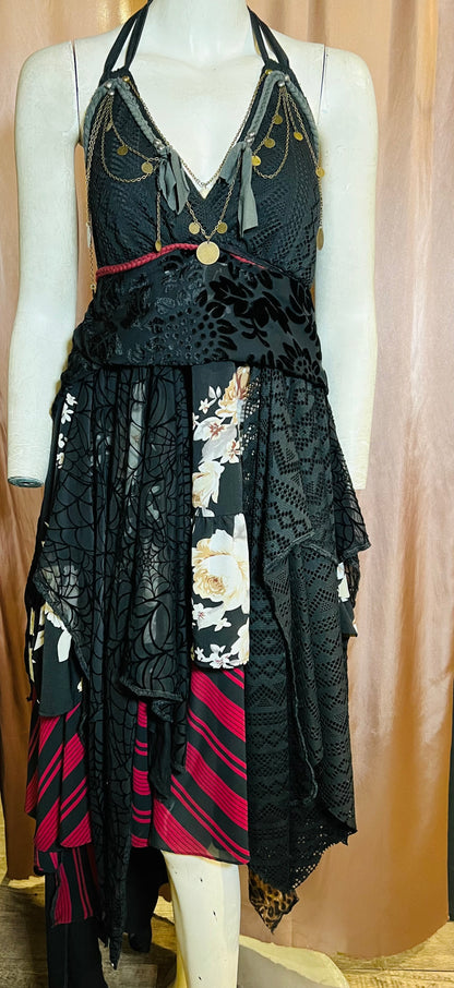 Layered Black Spider Web Lace Dress