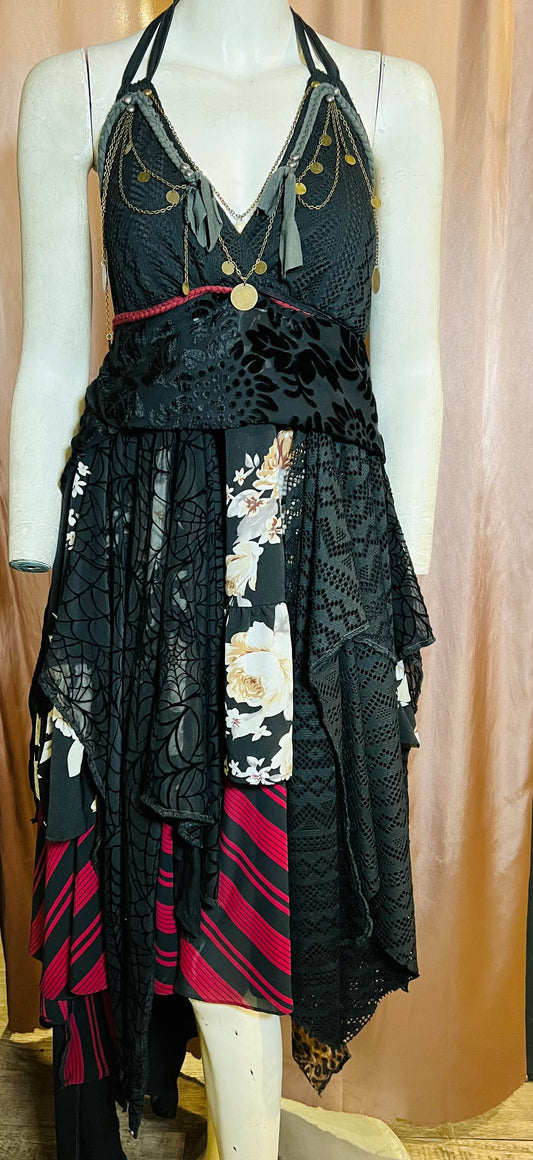 Layered Black Spider Web Lace Dress