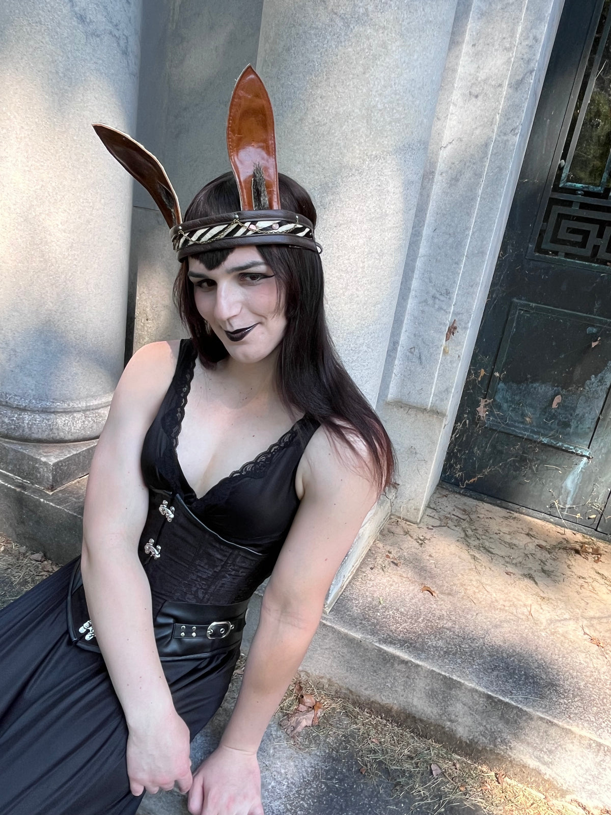 Zebra Stripe Leather Bunny Ear Crown