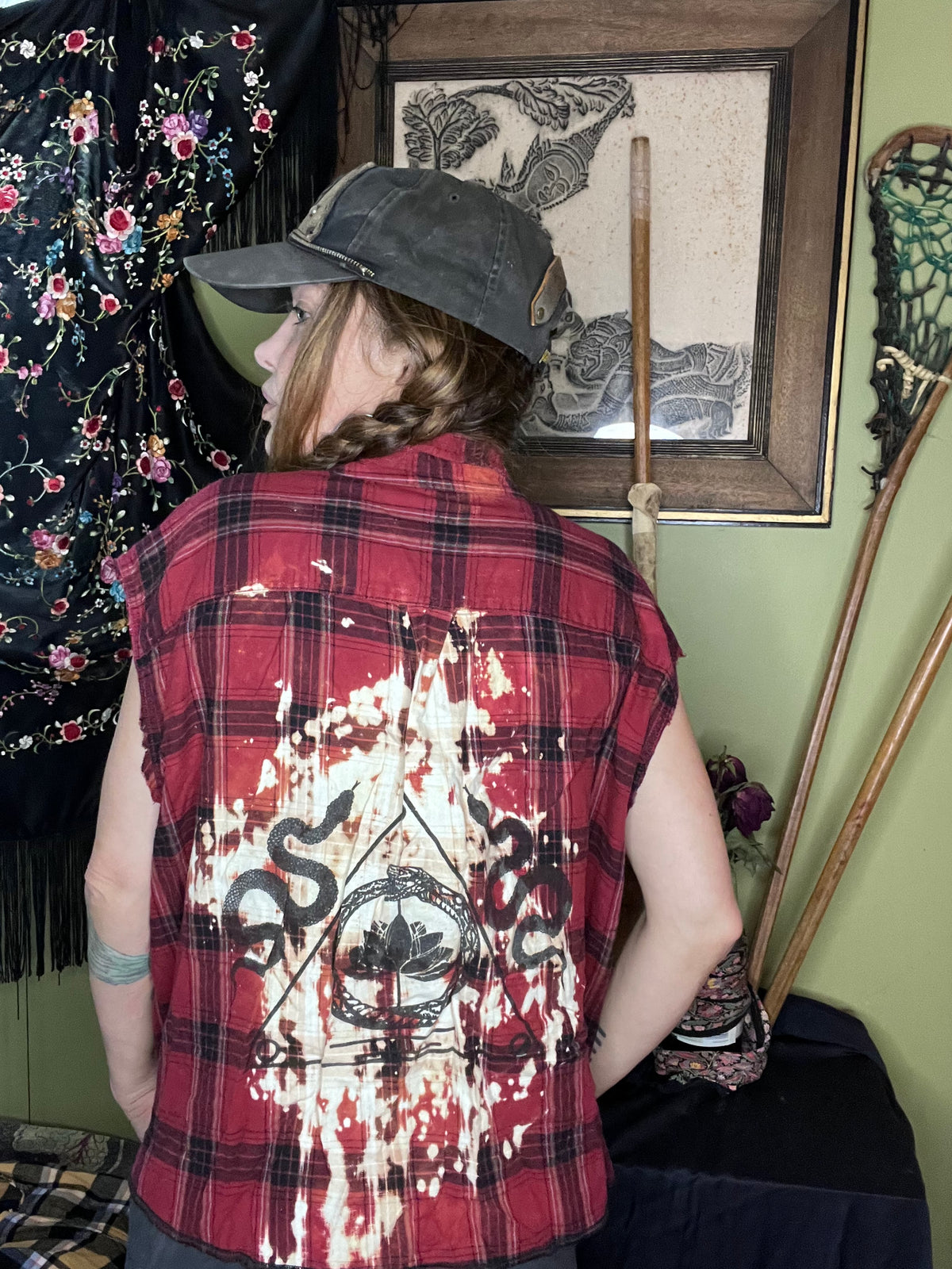 Crimson 'Sigil' Bleached Cutoff Flannel