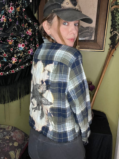 Indigo Flannel Bleached Pegasus Print Button Up