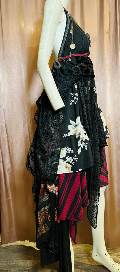 Layered Black Spider Web Lace Dress