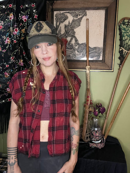 Crimson 'Sigil' Bleached Cutoff Flannel