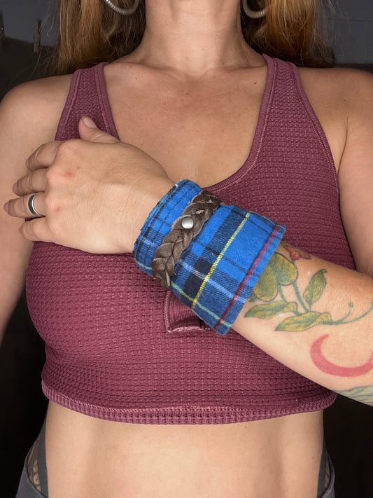 Royal Blue & Brown Leather Cuff