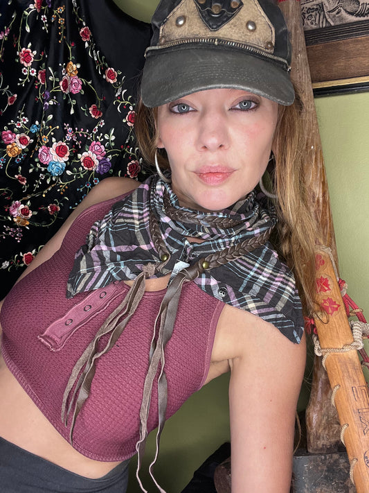 Grey & Pink Flannel Neck Scarf
