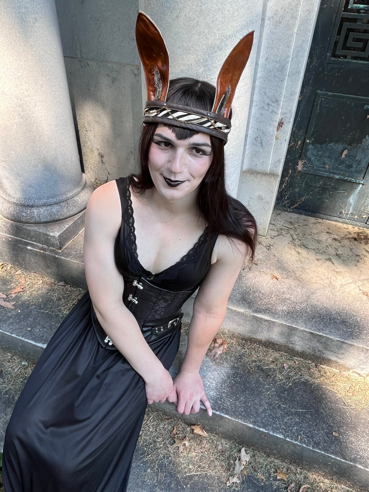 Zebra Stripe Leather Bunny Ear Crown