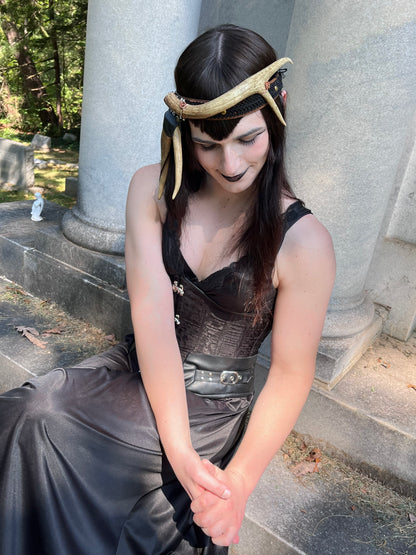 "The Huntress" Antler and Leather Crown