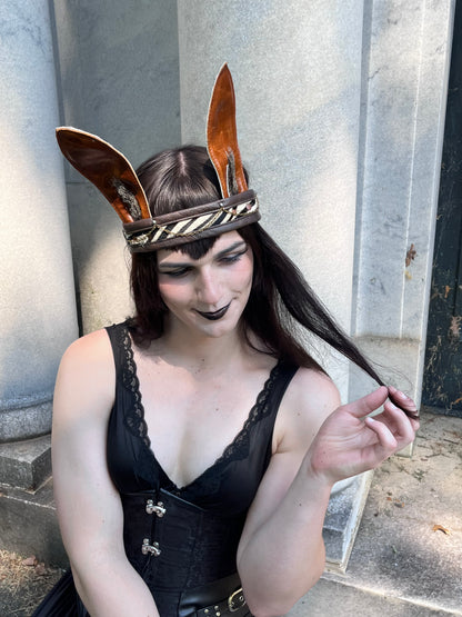 Zebra Stripe Leather Bunny Ear Crown