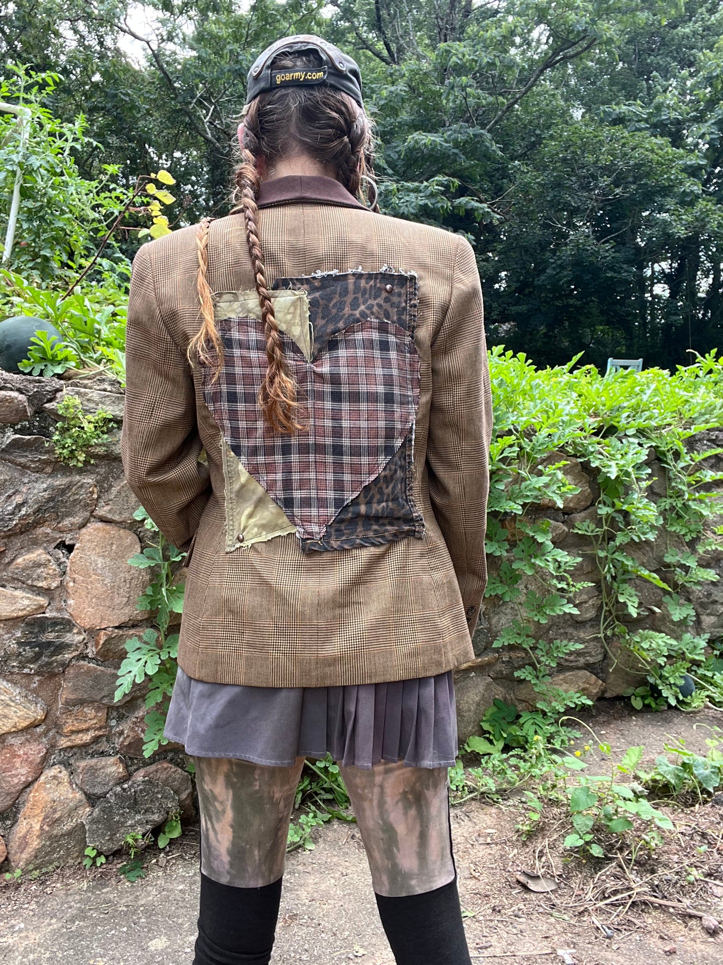 Plaid Heart Patch Tan Blazer