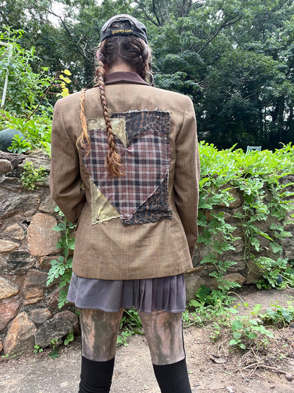 Plaid Heart Patch Tan Blazer
