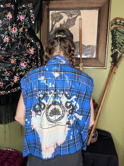 Royal Blue  leached 'Sigil' Print Cutoff Flannel