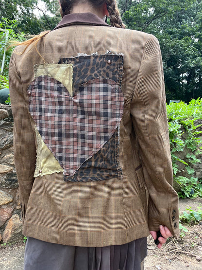 Plaid Heart Patch Tan Blazer
