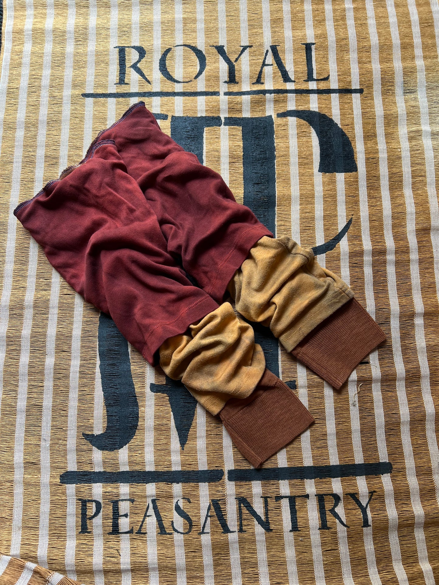 Dyed Crimson & Gold Striped Leg Warmers