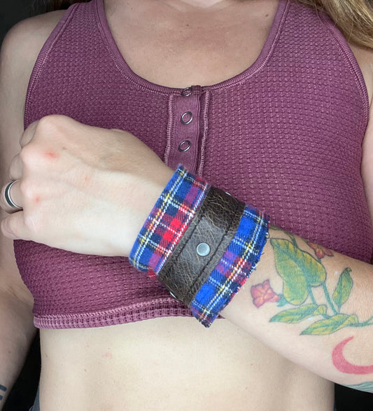 Red & Blue w/ Brown Leather Cuff