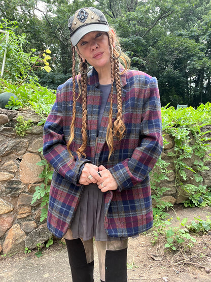 Burgundy Plaid Blazer w/ Transformation Back Patch