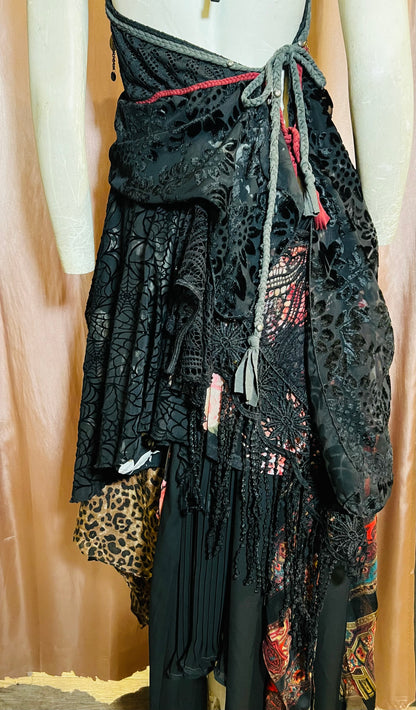 Layered Black Spider Web Lace Dress