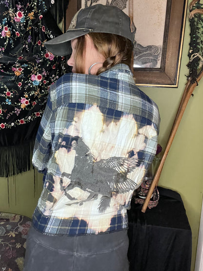 Indigo Flannel Bleached Pegasus Print Button Up