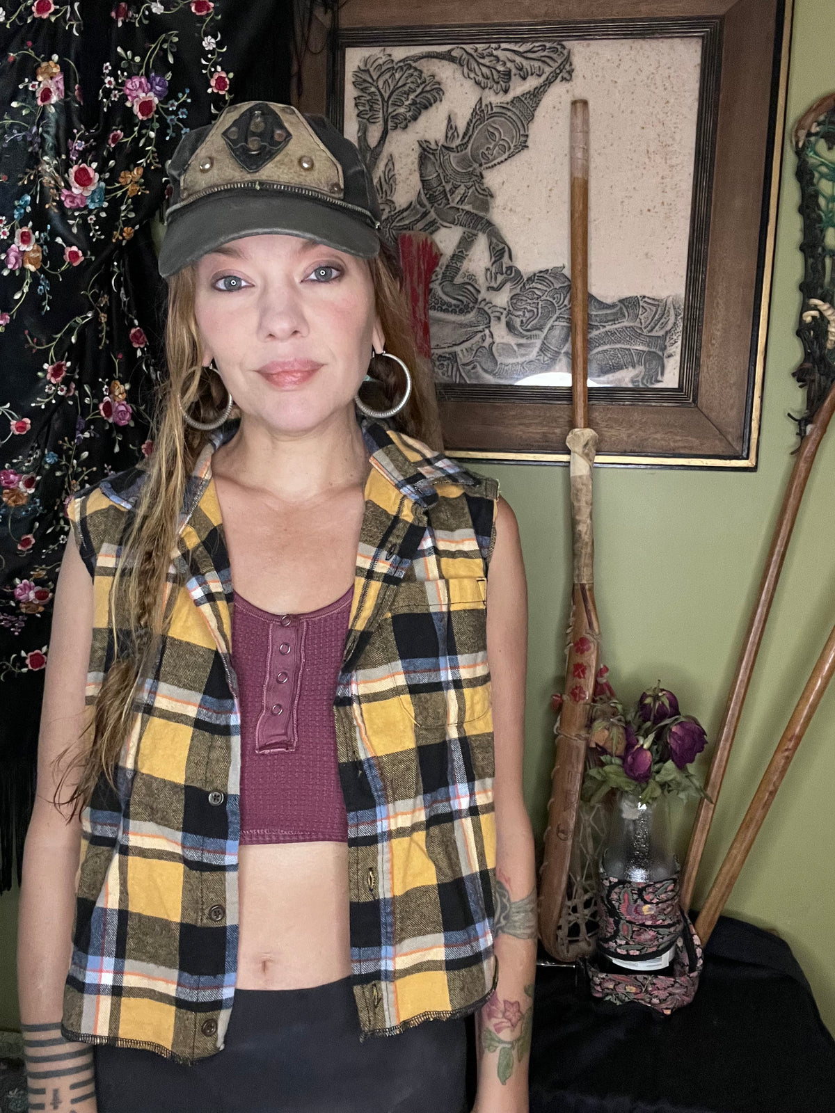 Yellow 'Owl' Print Flannel Cutoff