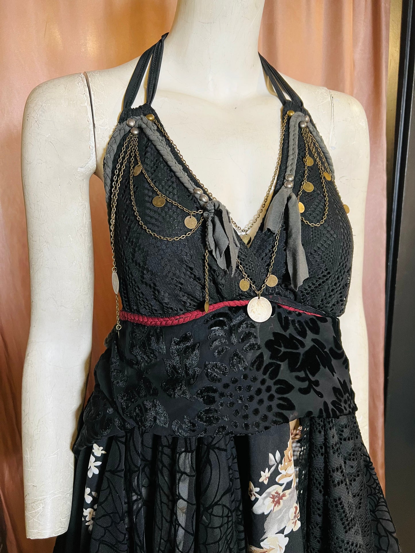 Layered Black Spider Web Lace Dress
