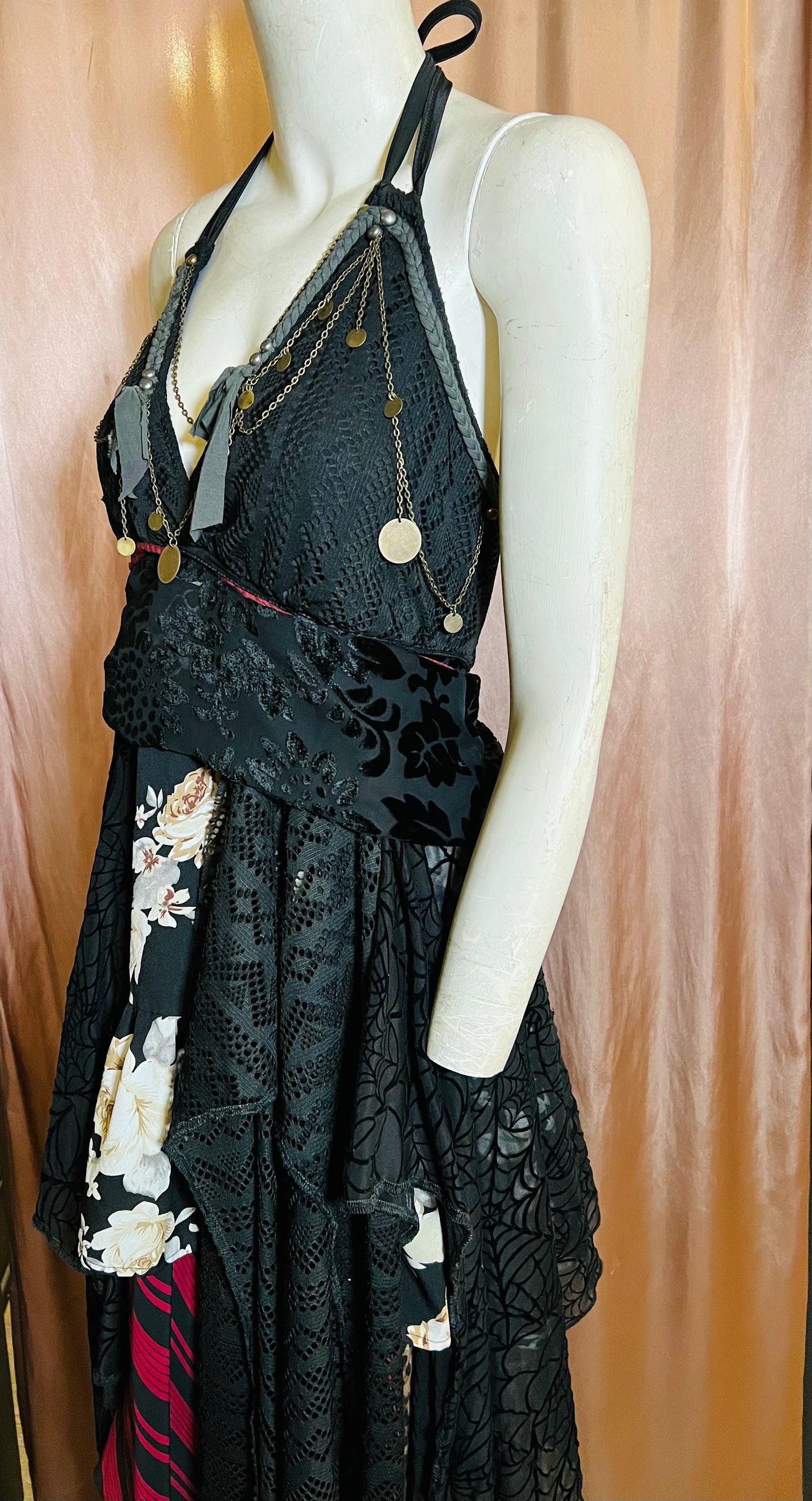 Layered Black Spider Web Lace Dress