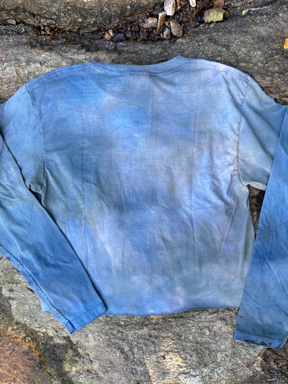 LO - Medium - Dyed Aqua Blue ‘I Promise’ Cropped Long Sleeve Shirt