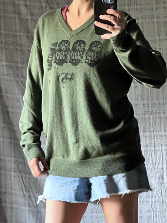 Pine Green Owl Sweater