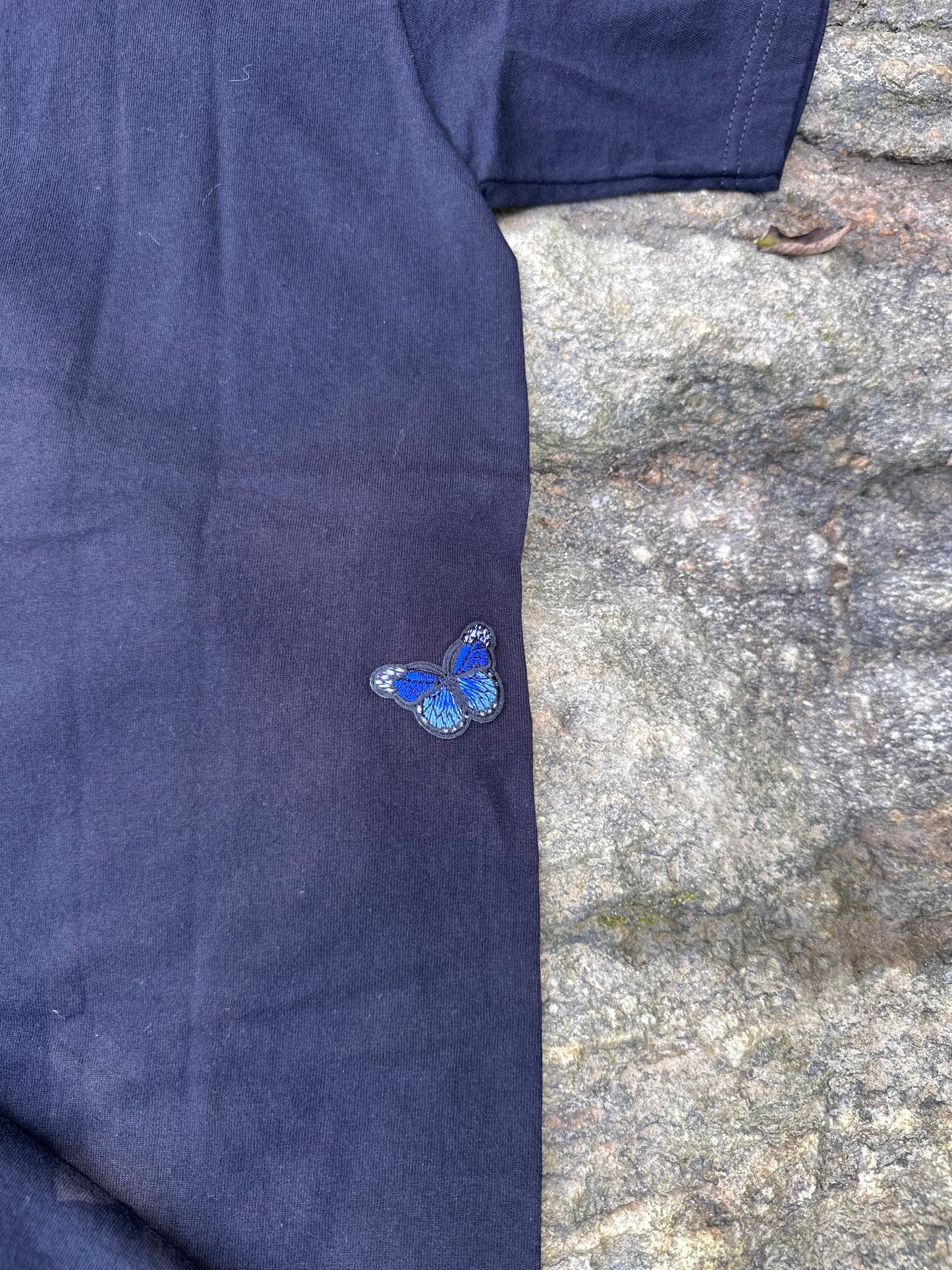 LO - Medium - Black Organic Cotton T-Shirt with Butterfly Patch