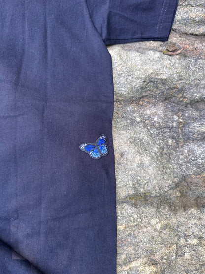 LO - Medium - Black Organic Cotton T-Shirt with Butterfly Patch