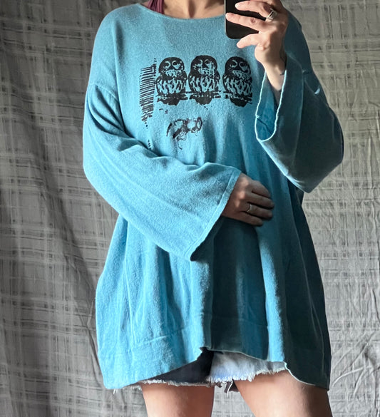 Aqua Owl Sweater