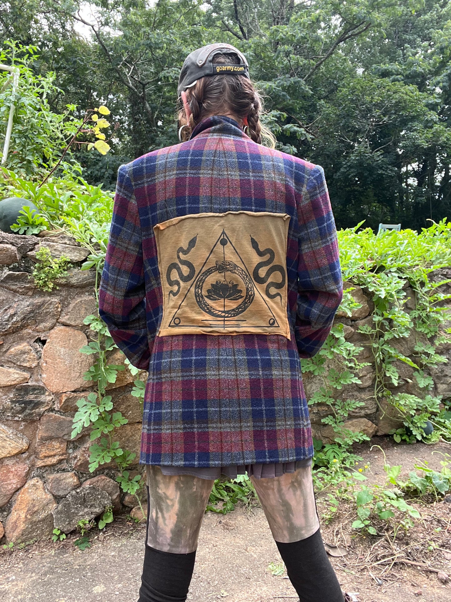 Burgundy Plaid Blazer w/ Transformation Back Patch