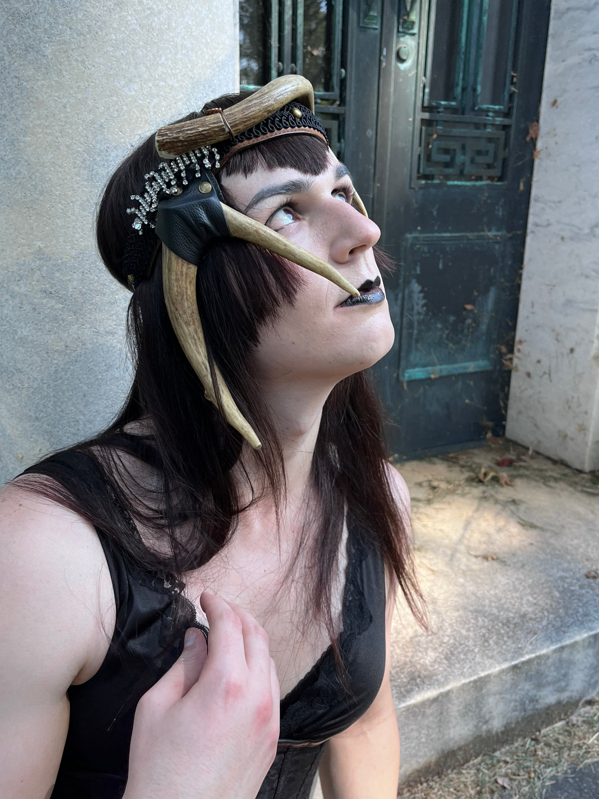 "The Huntress" Antler and Leather Crown