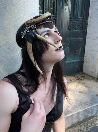 "The Huntress" Antler and Leather Crown