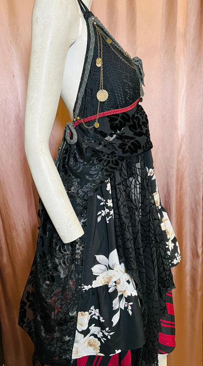 Layered Black Spider Web Lace Dress