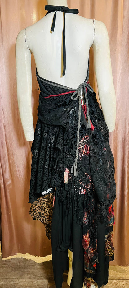 Layered Black Spider Web Lace Dress