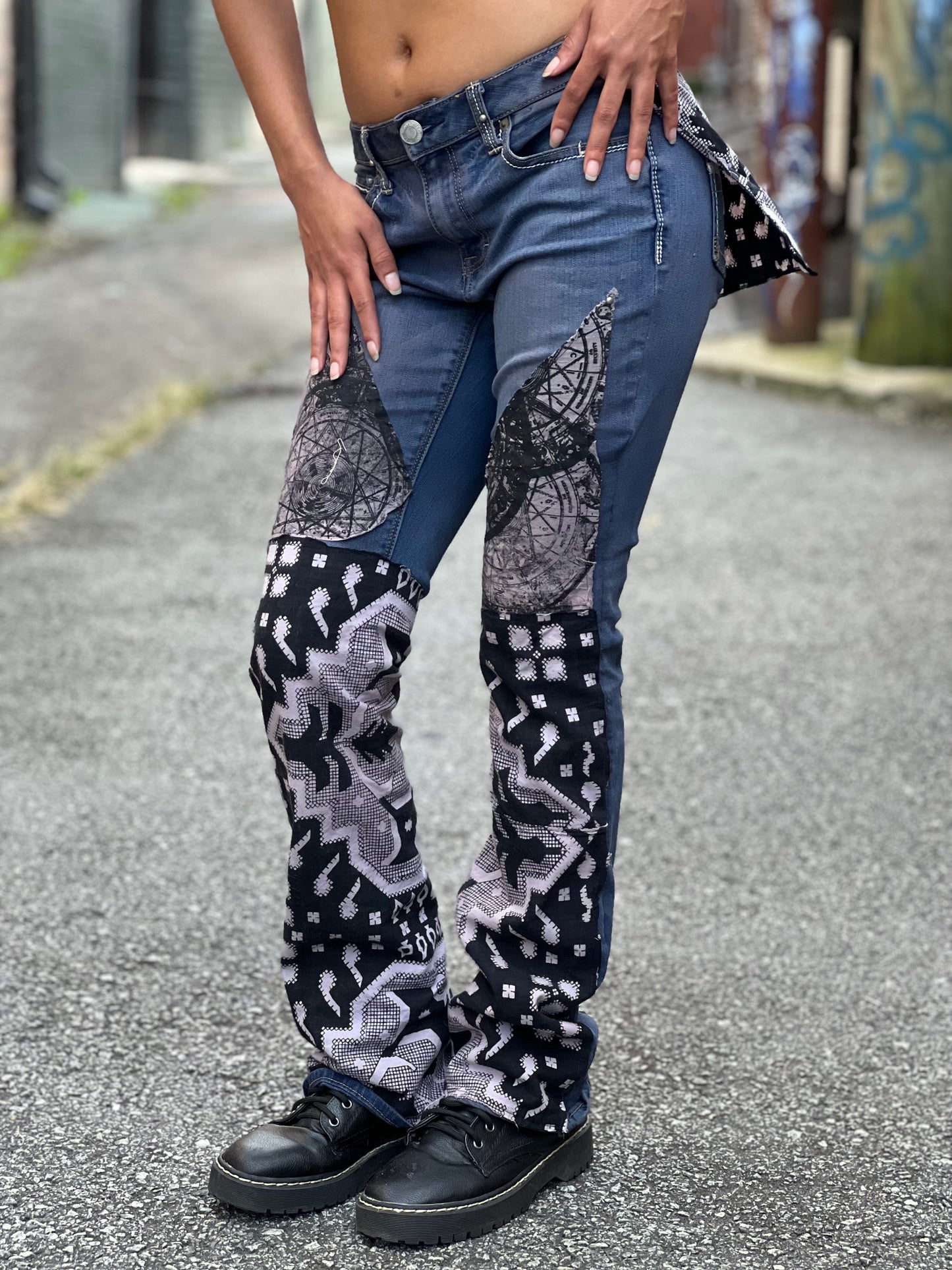 Black and White Patched Jeans