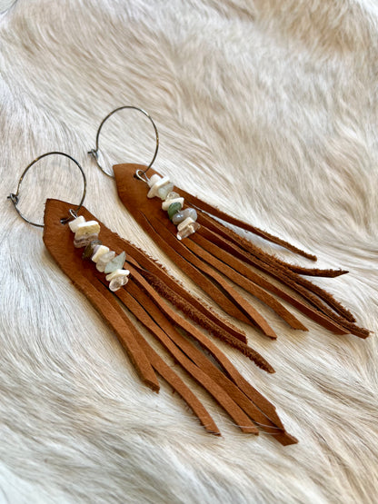 Stone and Shell Fringe Earrings