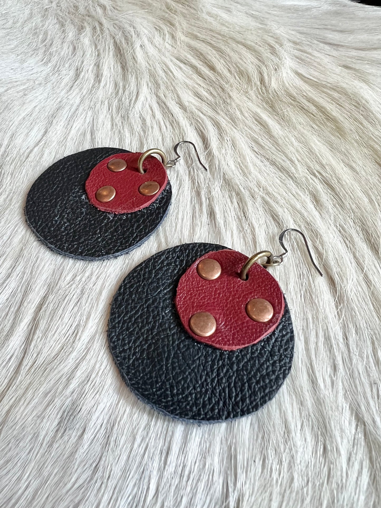 Charcoal and Red Leather Earrings